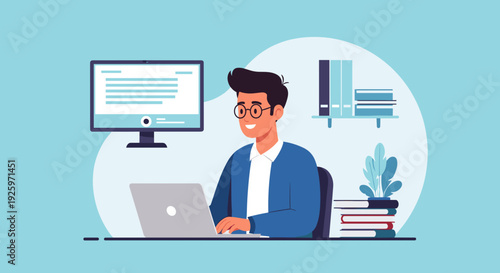 Man Working on Laptop at Desk 2.