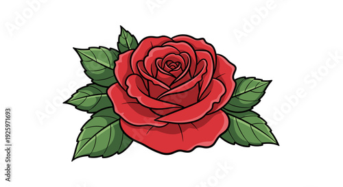 Red Rose with Green Leaves Illustration 2.