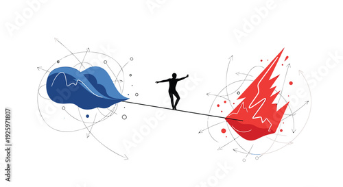 Balance icon between blue and red elements