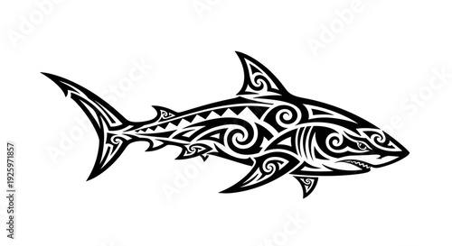 Tattoo Style Black and White Shark 1.