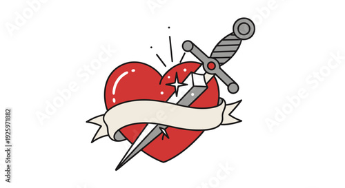 Tattoo Style Heart with Dagger Illustration.