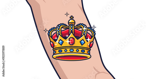 Tattooed Crown on Human Arm.