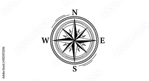 Vintage Style Black Compass on White.