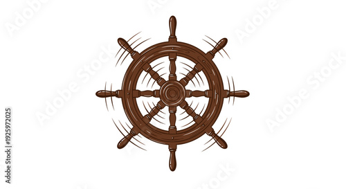 Vintage Wooden Ship Steering Wheel Illustration 1.