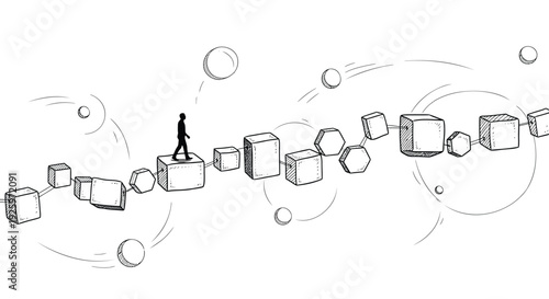 Black and white cube and sphere icon set with motion lines