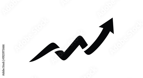 Black upward trending line graph icon with an arrow symbolizing growth and progress