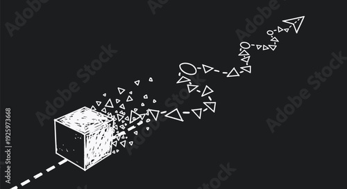 Cube explodes into geometric shapes vector