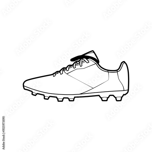 Vector outline of a classic soccer cleat from a side profile view. Black and white football boot line art with studs. Perfect for sports club logos, match posters, and coloring books.