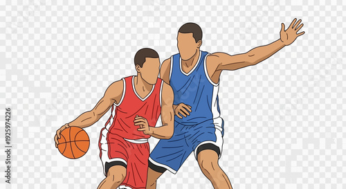 Basketball Players Dribbling and Defending - Dynamic Sports Illustration