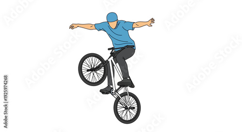 BMX rider performing a wheelie trick on a bicycle, dynamic action pose