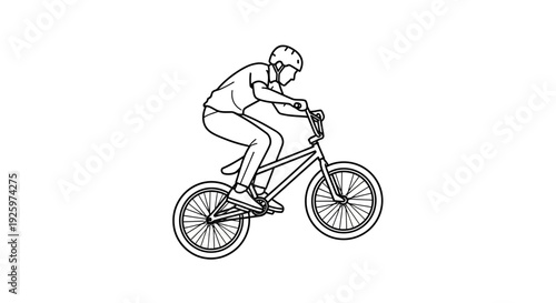 BMX Rider Performing Trick on Bicycle, Outline Drawing, Dynamic Action
