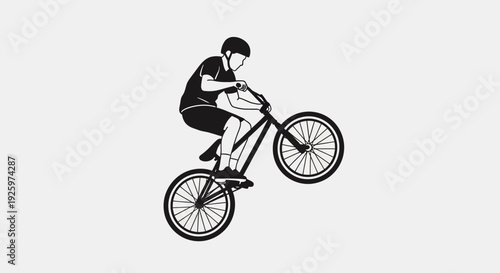 BMX Rider Performing Wheelie Trick on Bicycle, Black Silhouette Icon