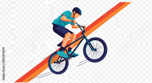 BMX Rider Performing Trick on Diagonal Ramp with Motion Streaks