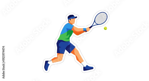 Tennis Player Hitting Ball, Dynamic Sports Illustration, Athlete Action Shot