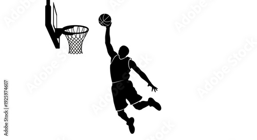 Basketball Player Dunking Silhouette on White Background