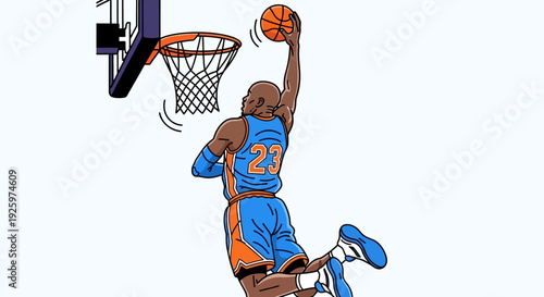 Basketball Player Dunking on Hoop - Dynamic Action Shot Illustration