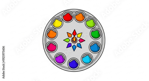Colorful paint palette with vibrant hues and star design on white background for artistic creativity