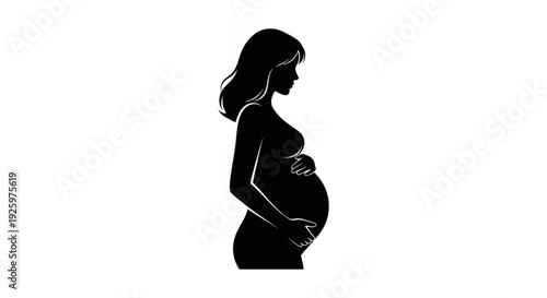 Pregnant woman silhouette profile view holding belly