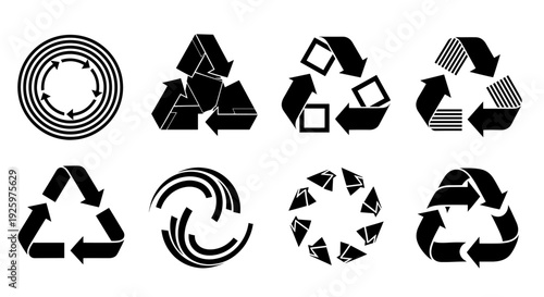 Diverse recycling symbols demonstrating the concept of waste reduction and environmental conservation