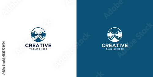 mountain and river logo design