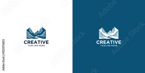 mountain and river logo design