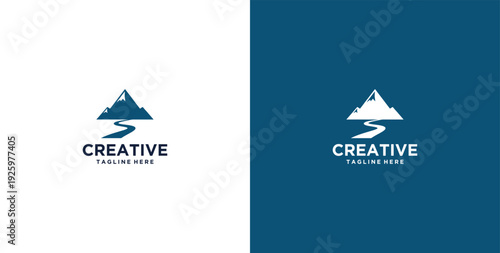 mountain and river logo design
