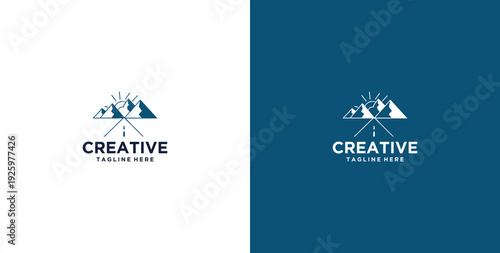 mountain and river logo design