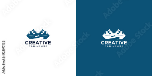 mountain and river logo design