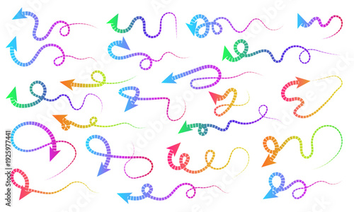 Vector illustration of background set Cheerful rainbow squiggle lines set with smooth flowing loops and lively gradient strokes, energetic abstract ribbons crafted for modern decorative compositions.
