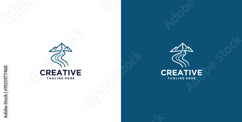 mountain and river logo design