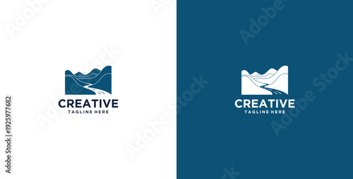 mountain and river logo design