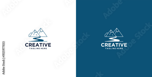 mountain and river logo design