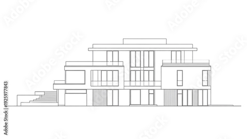 Detailed architectural rendering of a contemporary multi-story residence, perfect for modern building design and innovative project concepts