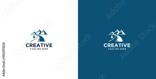 mountain and river logo design
