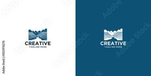 mountain and river logo design