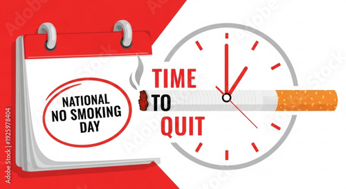 National no smoking day poster with clock and calendar quitting smoking concept