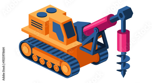 Isometric Drilling Machine Illustration for Construction and Engineering.