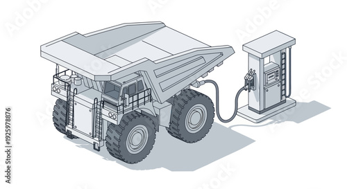 Isometric Heavy Haul Truck Refueling at a Fuel Station.
