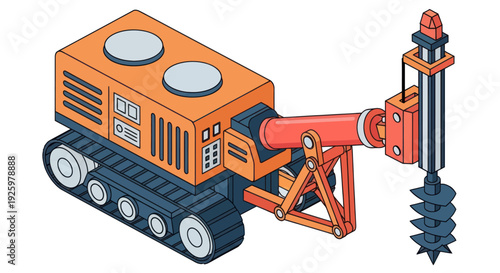 Isometric Illustration of a Crawler Drill Rig for Construction Work.