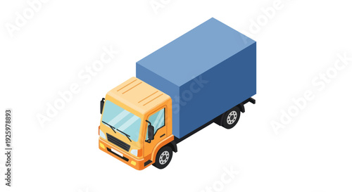 Isometric illustration of a delivery truck with a blue cargo box.