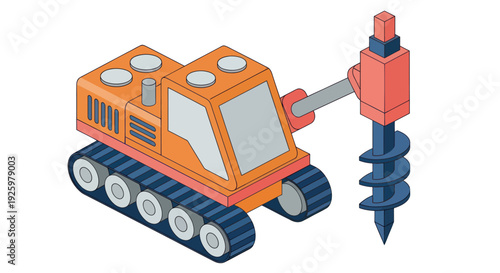 Isometric Illustration of a Heavy-Duty Orange Drilling Machine.