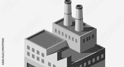 Isometric Industrial Factory Building with Smokestacks.