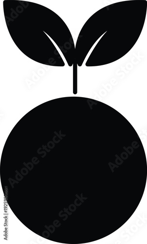 Art & Illustration, Orange fruit with leaves solid vector icon isolated on white