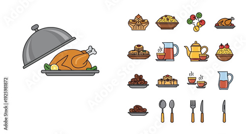 Roasted Turkey Dinner with Food Items.