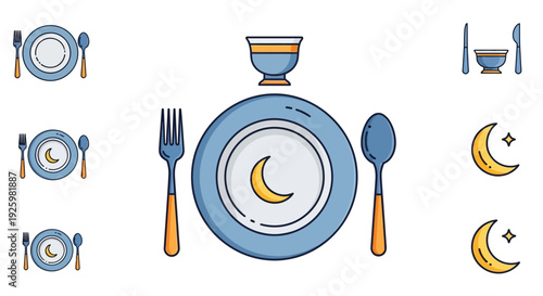 Blue plate with crescent moon design.