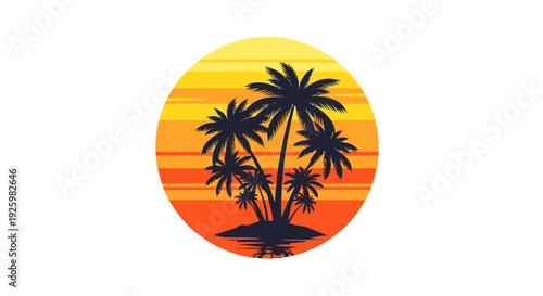 Retro Sunset Palm Trees Silhouette Tropical Beach Vacation Graphic