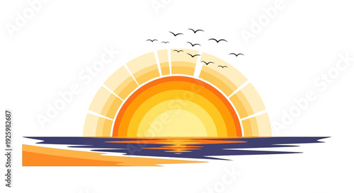 Sunrise Over Ocean with Birds Flying