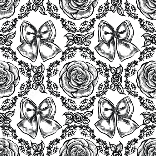 Seamless pattern of Rose and Ribbon