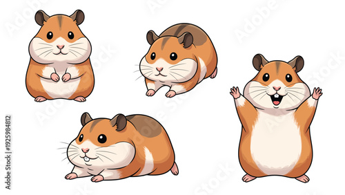 Cute Cartoon Hamsters Vector Set. Adorable Rodent Characters in Various Poses on White Background Illustration
