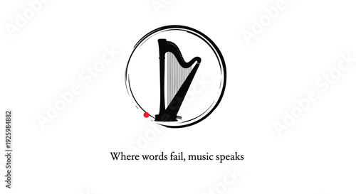 Music harp logo with quote